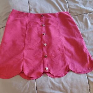 Burgendy Scalloped Skirt with Button Detail